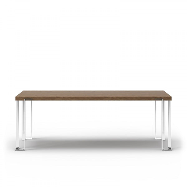 Homeroots 95" Walnut And Chrome Rectangular Manufactured Wood And Stainless Steel Dining Table   487374