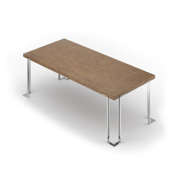 Homeroots 95" Walnut And Chrome Rectangular Manufactured Wood And Stainless Steel Dining Table   487374