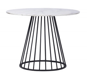 Homeroots 43" White And Black Rounded Metal Pedestal Base Dining Table   487376