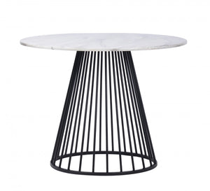 Homeroots 43" White And Black Rounded Metal Pedestal Base Dining Table   487376