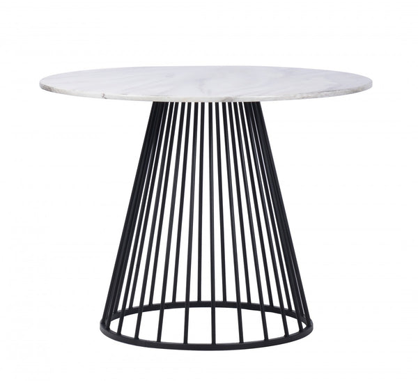 Homeroots 43" White And Black Rounded Metal Pedestal Base Dining Table   487376