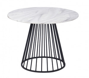 Homeroots 43" White And Black Rounded Metal Pedestal Base Dining Table   487376