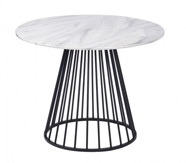 Homeroots 43" White And Black Rounded Metal Pedestal Base Dining Table   487376