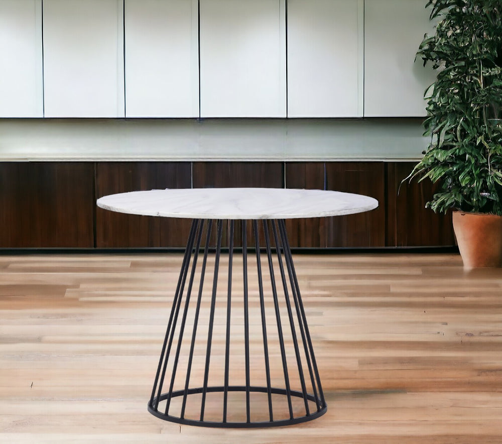 Homeroots 43" White And Black Rounded Metal Pedestal Base Dining Table   487376