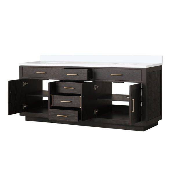 English Elm Brown Oak Double Bath Vanity With Cultured Marble Top - 80" W, Spacious Storage, Fully Assembled! B2731P257809