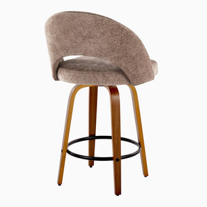 English Elm Fixed-height Walnut Wood Counter Stools with Fabric Seats Mid-century Modern Set of 2 B202S02152