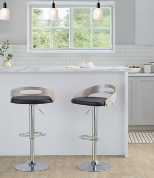 English Elm Adjustable Swivel Barstools Set of Two with Chrome Base Mid-century Kitchen Counter Seating Light Grey B202S01965