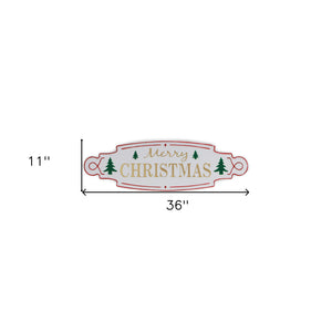 Homeroots 11" X 36" White Green And Red Merry Christmas Metal Wall Decor  Metal 487515