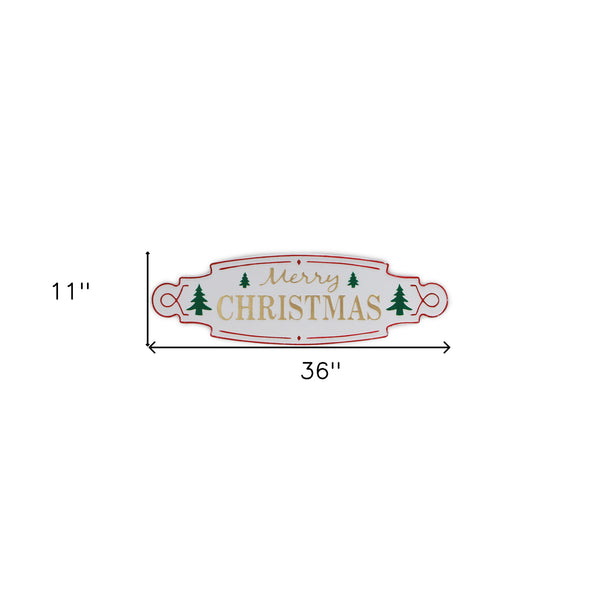 Homeroots 11" X 36" White Green And Red Merry Christmas Metal Wall Decor  Metal 487515