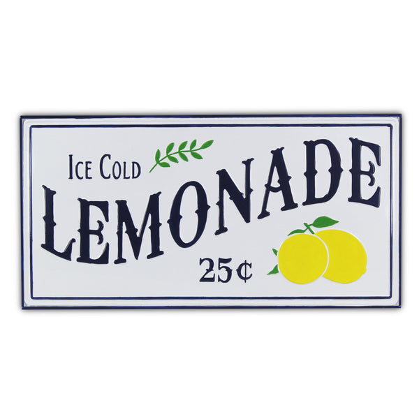 Homeroots 16" X 32" Blue And White Ice Cold Lemonade Metal Wall Decor  Metal 487519