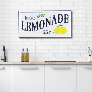 Homeroots 16" X 32" Blue And White Ice Cold Lemonade Metal Wall Decor  Metal 487519