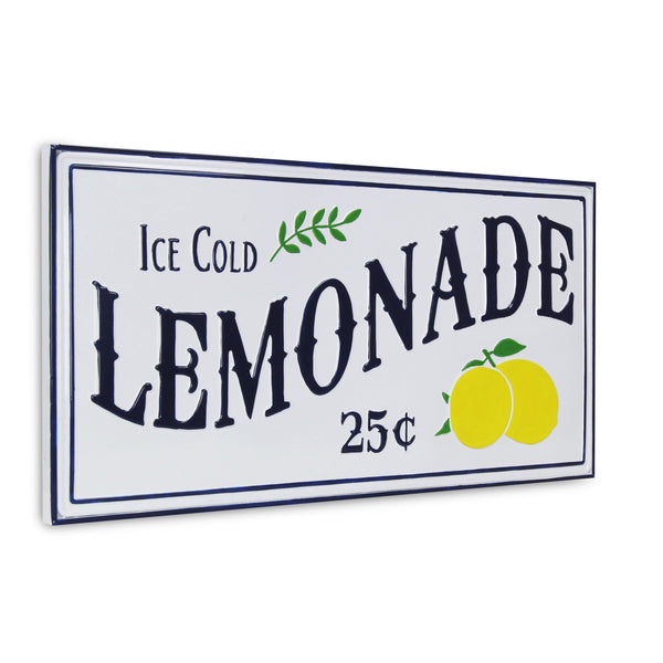 Homeroots 16" X 32" Blue And White Ice Cold Lemonade Metal Wall Decor  Metal 487519