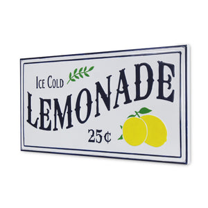 Homeroots 16" X 32" Blue And White Ice Cold Lemonade Metal Wall Decor  Metal 487519