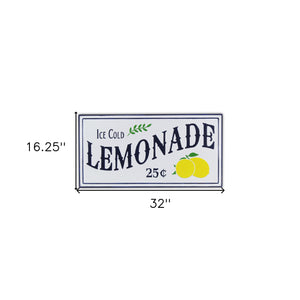 Homeroots 16" X 32" Blue And White Ice Cold Lemonade Metal Wall Decor  Metal 487519