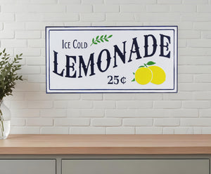 Homeroots 16" X 32" Blue And White Ice Cold Lemonade Metal Wall Decor  Metal 487519