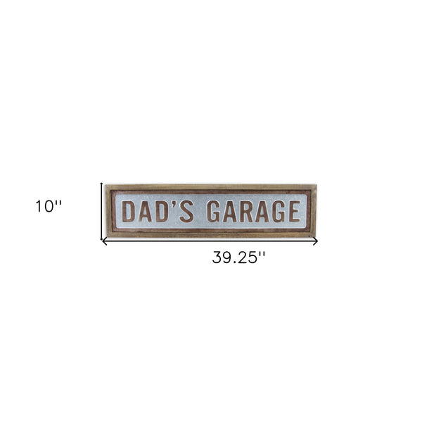 Homeroots 10" X 39" Gray And Brown Dad's Garage Wood And Metal Wall Decor  Wood And Metal 487522