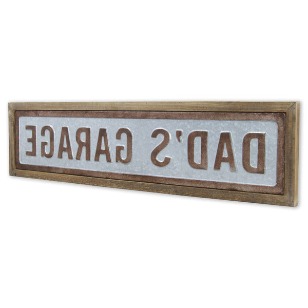 Homeroots 10" X 39" Gray And Brown Dad's Garage Wood And Metal Wall Decor  Wood And Metal 487522