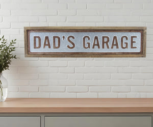 Homeroots 10" X 39" Gray And Brown Dad's Garage Wood And Metal Wall Decor  Wood And Metal 487522