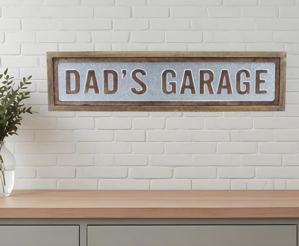 Homeroots 10" X 39" Gray And Brown Dad's Garage Wood And Metal Wall Decor  Wood And Metal 487522