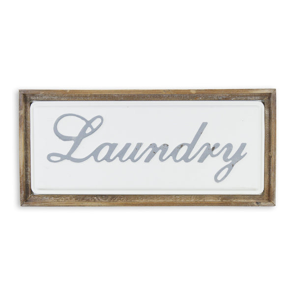 Homeroots 11" X 24" Brown And White Laundry Wood And Metal Wall Decor  Wood And Metal 487536