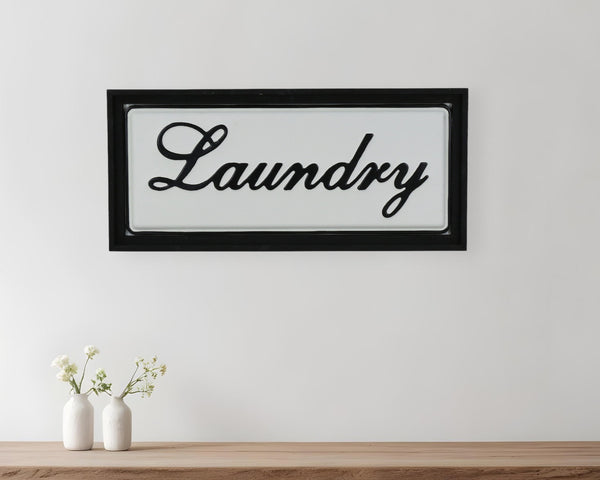 Homeroots 11" X 24" Black And White Handcrafted Laundry Metal Wall Decor  Metal 487537
