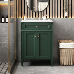 English Elm 24" Bathroom Vanity with Ceramic Basin, French-Inspired Accent Carvings, Soft-Close Doors & Storage Green N710P293309F