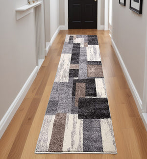 Homeroots 2' X 8' Brown Geometric Power Loom Stain Resistant Area Rug  Polyester 487549