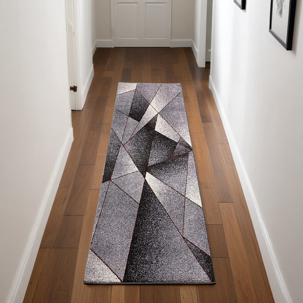 Homeroots 2' X 8' Grey Blue Geometric Power Loom Stain Resistant Area Rug  Polyester 487551