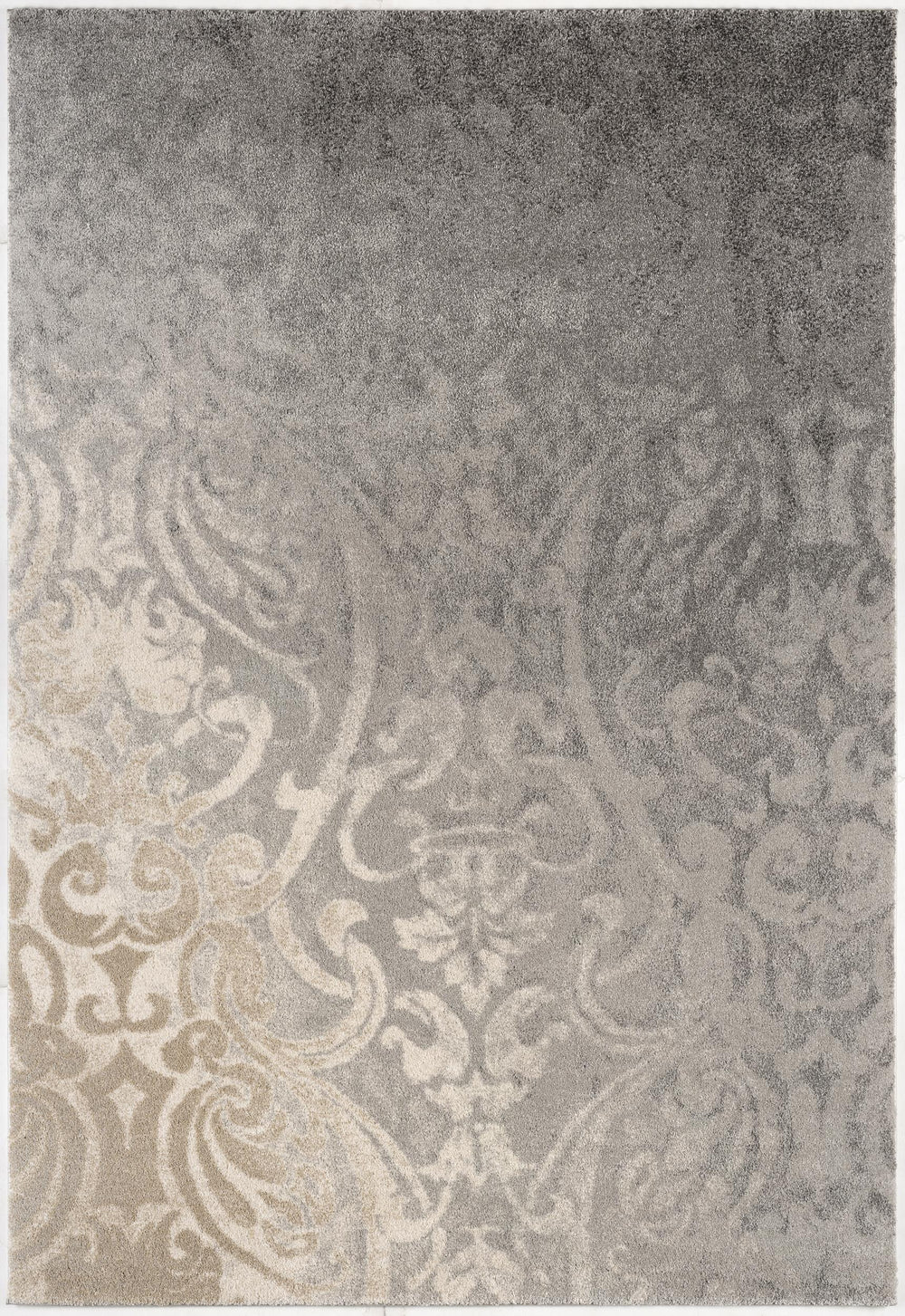 Homeroots 4' X 6' Grey Damask Power Loom Stain Resistant Area Rug  Polyester 487552