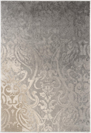 Homeroots 4' X 6' Grey Damask Power Loom Stain Resistant Area Rug  Polyester 487552