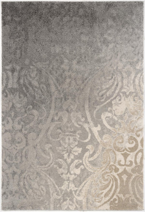 Homeroots 4' X 6' Grey Damask Power Loom Stain Resistant Area Rug  Polyester 487552