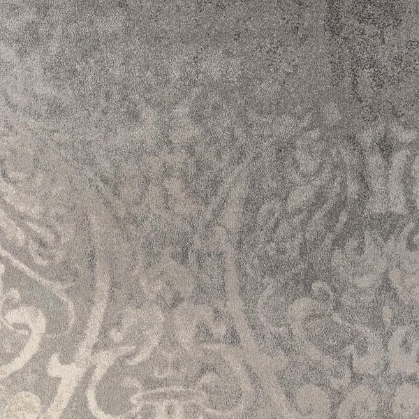 HomeRoots 4' X 6' Grey Damask Area Rug - Stain Resistant, Durable Power Loom Design for Elegant Living Spaces 487552