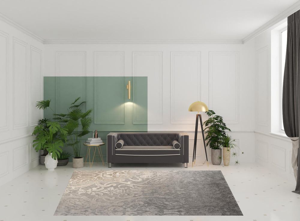 Homeroots 8' X 11' Gray Damask Washable Non Skid Area Rug  Polyester 487553