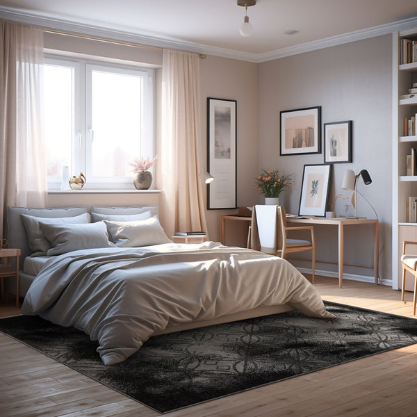 Homeroots 4' X 6' Black Abstract Power Loom Stain Resistant Area Rug  Polyester 487554