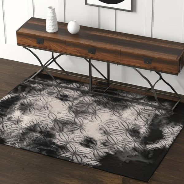 HomeRoots 4' Black Abstract Area Rug - Modern Power Loomed Design, Stain-Resistant & Durable for Everyday Use 4' X 6' 487554