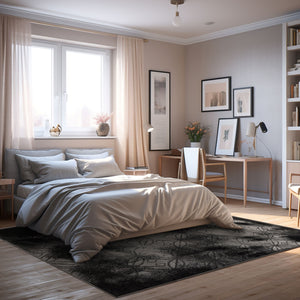 Homeroots 8' X 11' Black Abstract Power Loom Stain Resistant Area Rug  Polyester 487555