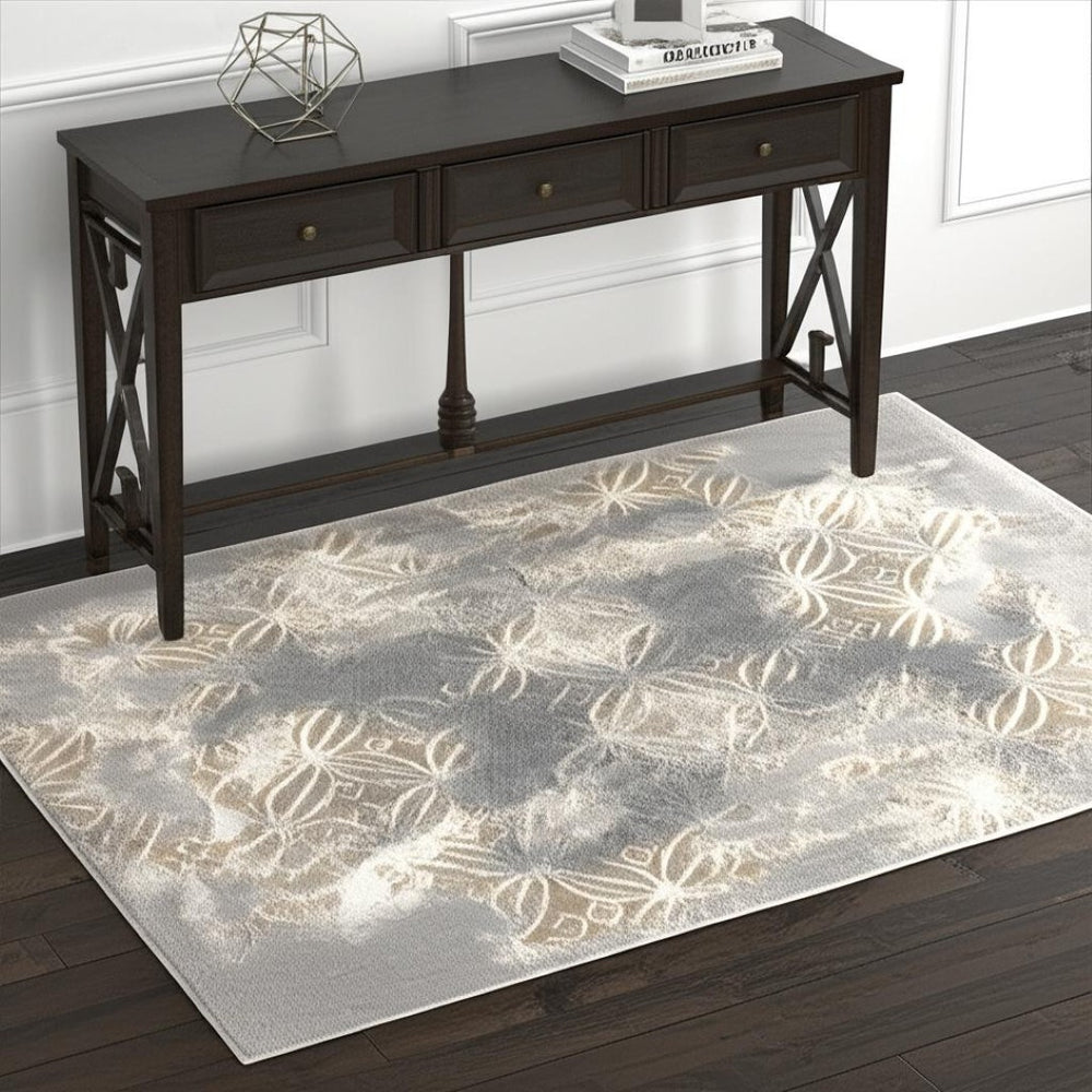 HomeRoots 4' X 6' Light Grey Abstract Area Rug – Durable, Stain Resistant, Modern Design for Any Home Decor 487556