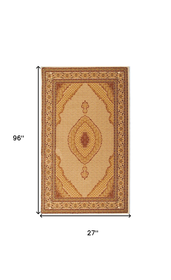 Homeroots 8' Runner Beige And Ivory Oriental Power Loom Runner Rug  Olefin 487557