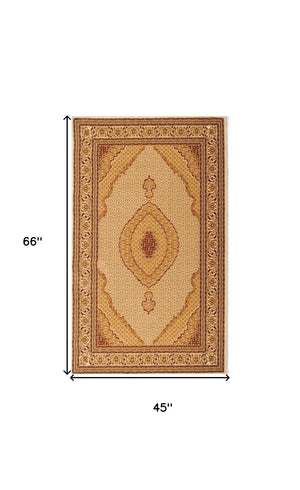 Homeroots 4' X 6' Beige And Ivory Oriental Power Loom Area Rug  Olefin 487558