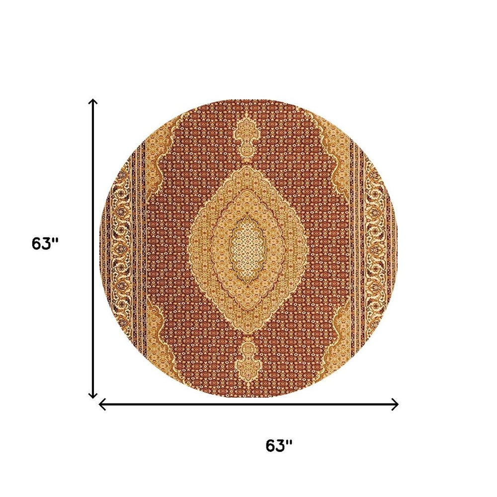 HomeRoots 5' Cream Round Oriental Power Loom Area Rug – Stylish, Durable & Stain-Resistant for Every Home Space 487559