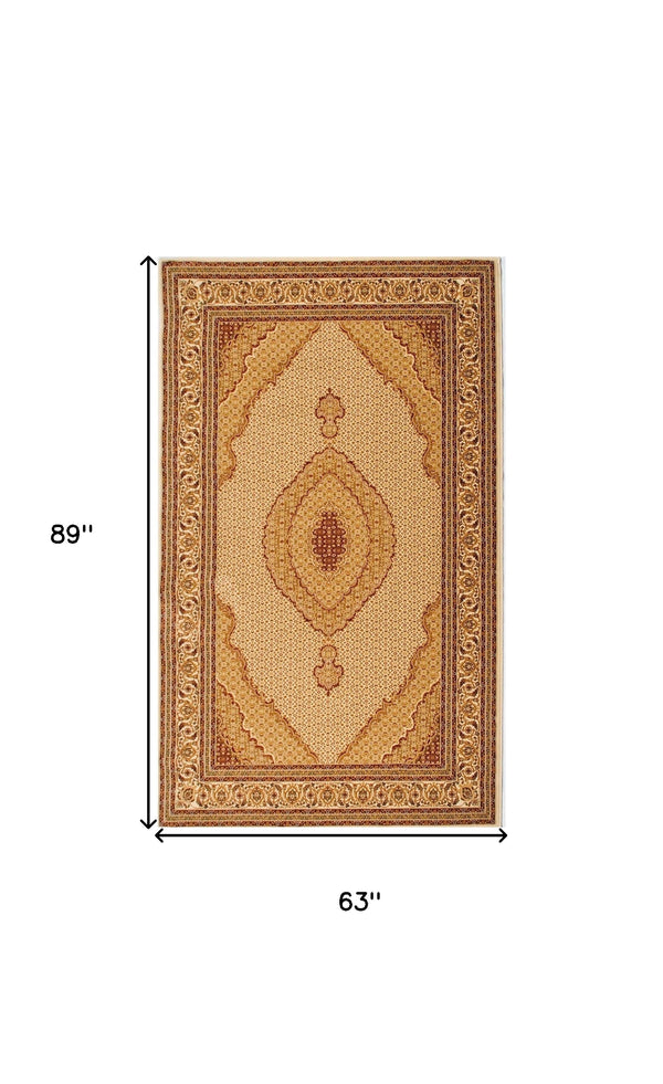 Homeroots 5' X 8' Beige And Ivory Oriental Power Loom Area Rug  Olefin 487560