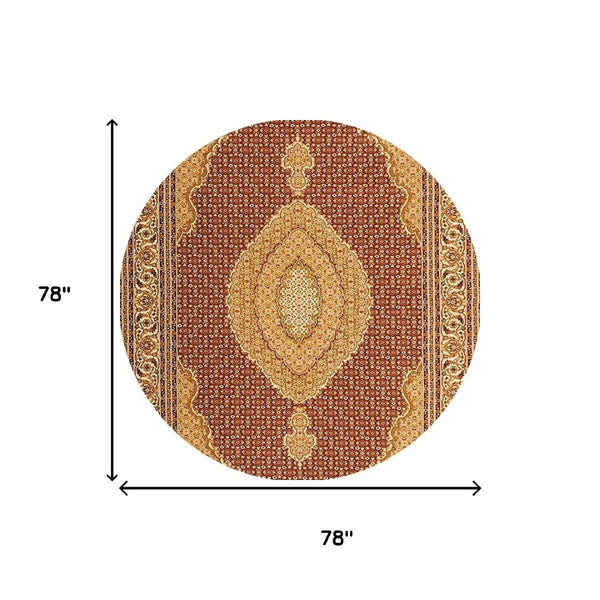 HomeRoots 4' Timeless Beige and Ivory Oriental Area Rug – Durable, Stain-Resistant, Perfect for Any Space! 7' Round Round 487561