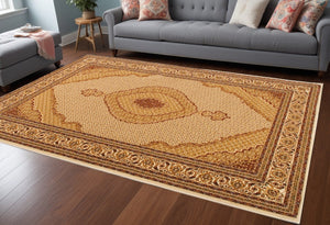 HomeRoots 8' X 11' Beige and Ivory Oriental Power Loom Area Rug - Durable, Stain-Resistant Elegance for Any Space 487562