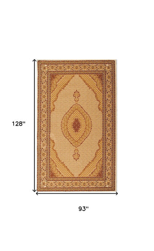HomeRoots 8' X 11' Beige and Ivory Oriental Power Loom Area Rug - Durable, Stain-Resistant Elegance for Any Space 487562