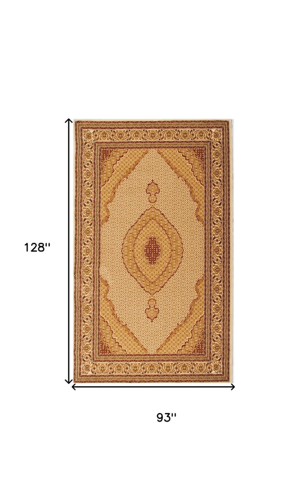 HomeRoots 8' X 11' Beige and Ivory Oriental Power Loom Area Rug - Durable, Stain-Resistant Elegance for Any Space 487562