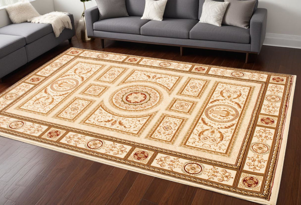 Homeroots 8' X 11' Beige And Ivory Oriental Power Loom Area Rug  Olefin 487563