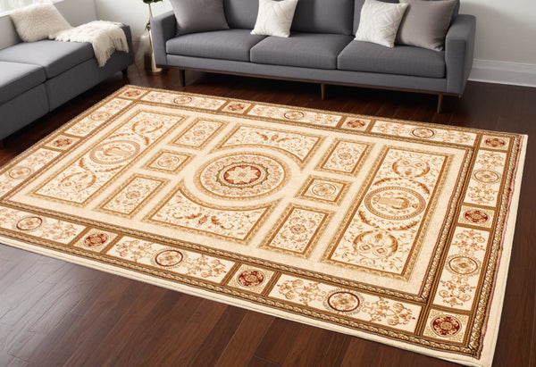 Homeroots 8' X 11' Beige And Ivory Oriental Power Loom Area Rug  Olefin 487563