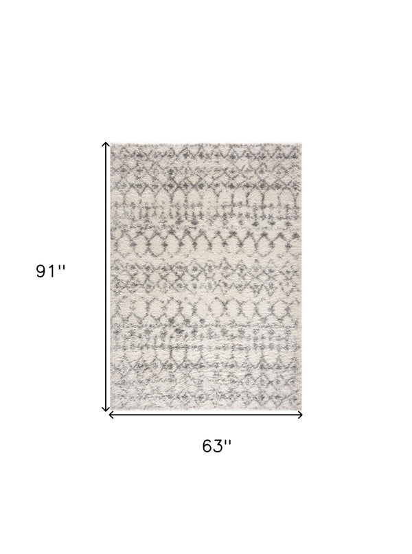 Homeroots 5' X 8' Gray And Ivory Southwestern Shag Power Loom Area Rug  Polyester 487566