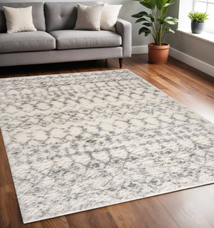 HomeRoots 5' Plush Gray and Ivory Southwestern Shag Area Rug – Cozy, Durable Design for Any Room Decor 5' X 8' 487566