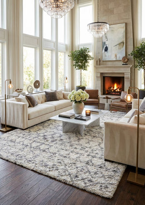 HomeRoots 5' Plush Gray and Ivory Southwestern Shag Area Rug – Cozy, Durable Design for Any Room Decor 5' X 8' 487566